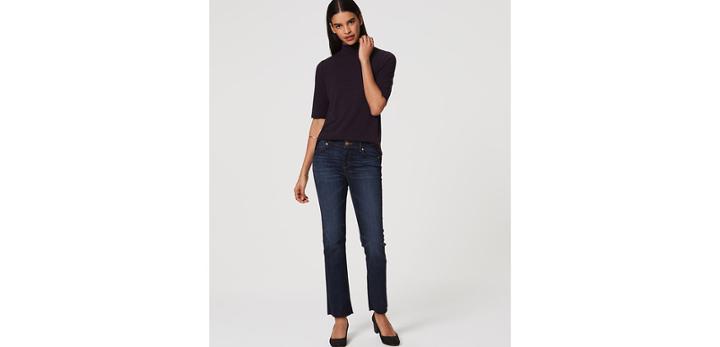 Loft Modern Frayed Straight Leg Jeans In Dark Stonewash