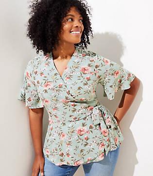 Loft Plus Floral Flutter Wrap Top