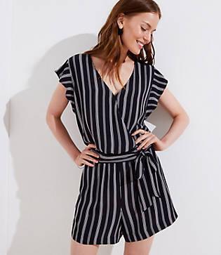 Loft Striped Tie Waist Wrap Romper