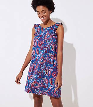 Loft Floral Paisley Ruffle Swing Dress