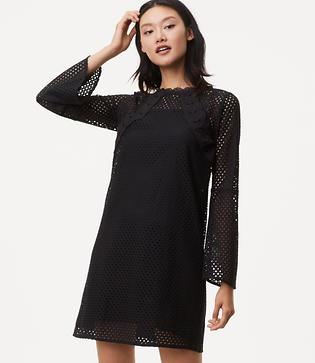 Loft Lace Mesh Bell Sleeve Dress
