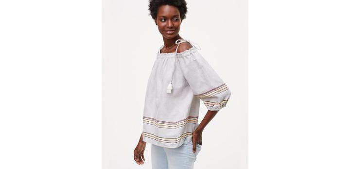 Loft Multi Stripe Off The Shoudler Tee