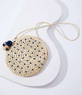 Loft Pom Pom Straw Circle Crossbody Bag
