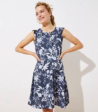 Loft Floral Button Down Flutter Dress