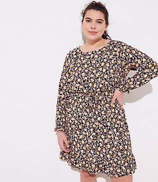 Loft Plus Floral Tie Waist Ruffle Flare Dress