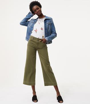 Loft Modern Unpicked Wide Leg Crop Jeans In Aged Moss