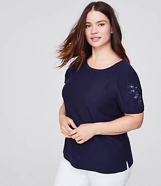 Loft Plus Lacy Textural Sweater Tee