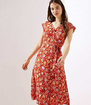 Loft Floral Ruffle Wrap Dress