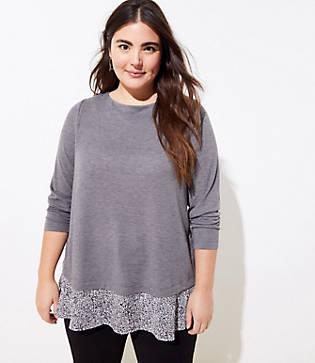 Loft Plus Leopard Print Mixed Media Shirttail Top