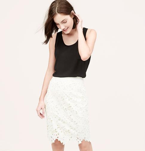 LOFT Floral Lace Pencil Skirt, Whisper White
