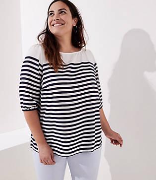 Loft Plus Striped Elbow Sleeve Blouse