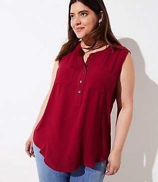 Loft Plus Henley Pocket Mixed Media Shell