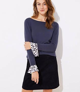 Loft Spotted Flounce Cuff Sweater