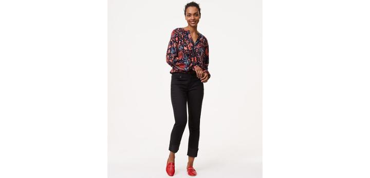 Loft Curvy Frayed Cuff Straight Leg Jeans In Black