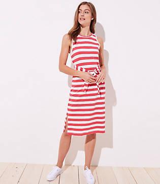 Loft Beach Striped Tie Waist Midi Dress