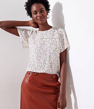 Loft Floral Diamond Cutout Ruffle Top