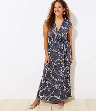 Loft Plus Flower Chain Wrap Maxi Dress