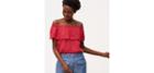 Loft Embroidered Ruffle Off The Shoulder Top