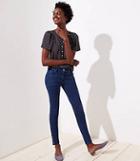 Loft Curvy Button Cuff Skinny Jeans In Rich Mid Indigo Wash