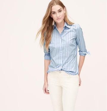 LOFT Double Pinstripe Softened Shirt, Blue PEARL