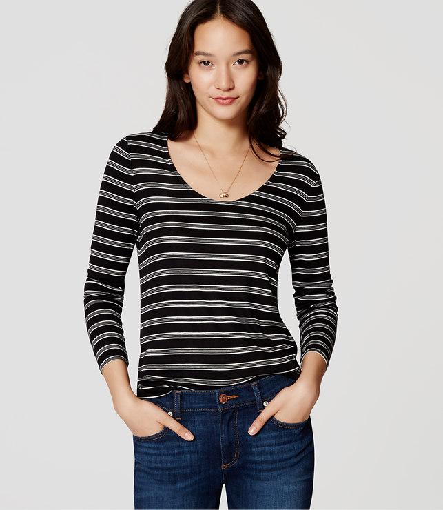 Loft Striped Long Sleeve Scoop Neck Tee