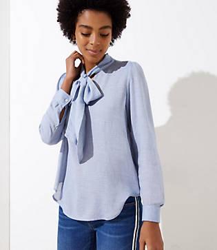 Loft Chambray Tie Neck Blouse