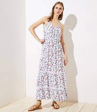 Loft Beach Floral Wrap Tiered Maxi Dress