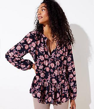 Loft Garden Tie Neck Flounce Top