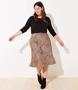 Loft Plus Leopard Print Pull On Midi Skirt