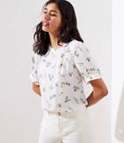 Loft Bird Puff Sleeve Button Back Top