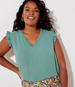 Loft Plus Ruffle V-neck Shell