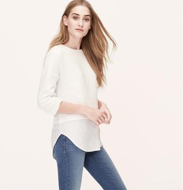 LOFT Quilted Sweatshirt Two In One Top, White