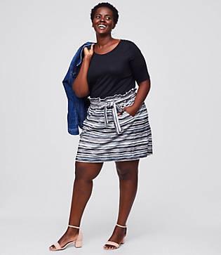 Loft Plus Stripe Belted Pull On Pocket Skirt