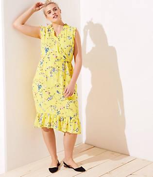 Loft Plus Floral Ruffle Flounce Dress