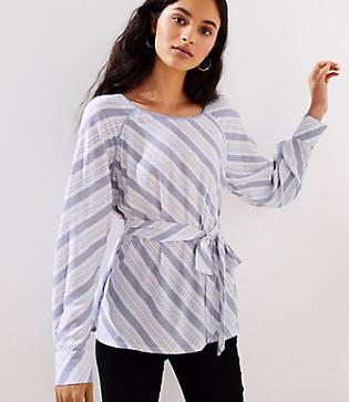 Loft Striped Tie Waist Blouse