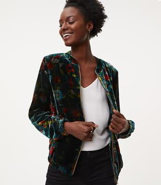 Loft Floral Velvet Bomber Jacket