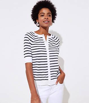 Loft Striped Short Sleeve Signature Cardigan