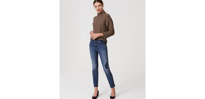 Loft Modern Patchwork Skinny Jeans In Indigo Wash