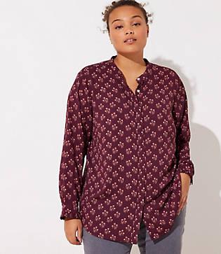 Loft Plus Bouquet Pleated Cuff Utility Blouse