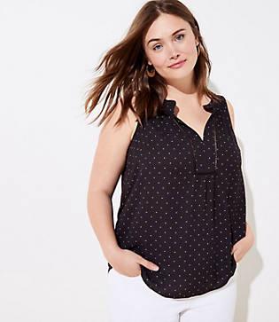 Loft Plus Dotted Mixed Media Split Neck Shell