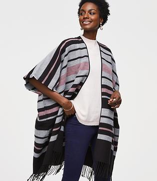 Loft Striped Fringe Poncho