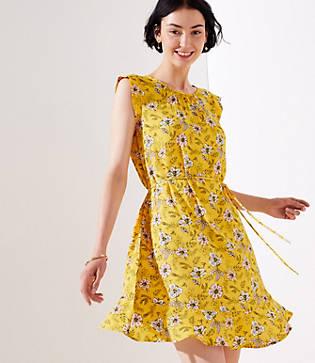 Loft Garden Tie Waist Flounce Dress