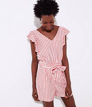 Loft Striped Flutter Tie Waist Romper