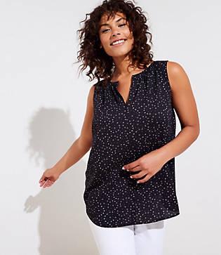 Loft Plus Excl Shirred Split Neck Shell - Gra