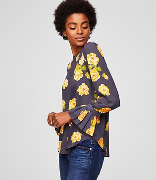 Loft Peony Pleated Cuff Blouse