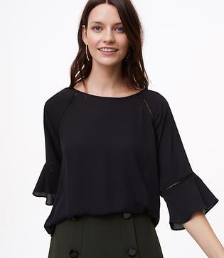 Loft Cutout Flounce Mixed Media Top