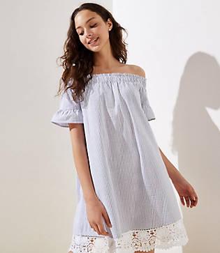 Loft Beach Seersucker Off The Shoulder Dress