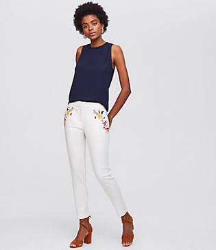 Loft Floral Embroidered Riviera Pants In Marisa Fit