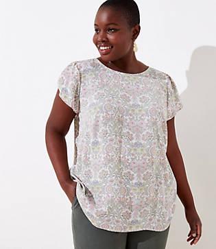 Loft Plus Garden Tulip Sleeve Button Back Top