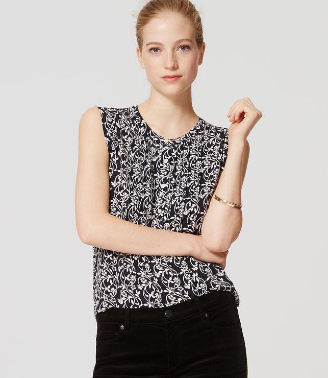 Loft Floral Pintuck Henley Shell